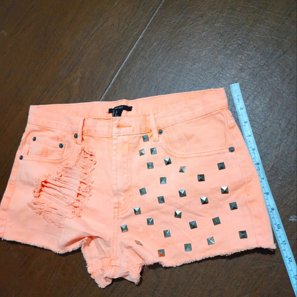 Studded Peach / Salmon Women's Jeans Shorts - Picture 4 of 7